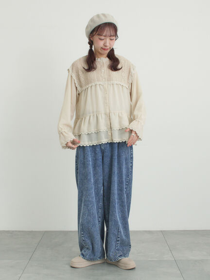 【オーガニックコットン】デニムバレルパンツ（サックスブルー/ブルー/キナリ）｜Samansa Mos2（サマンサ モスモス）通販