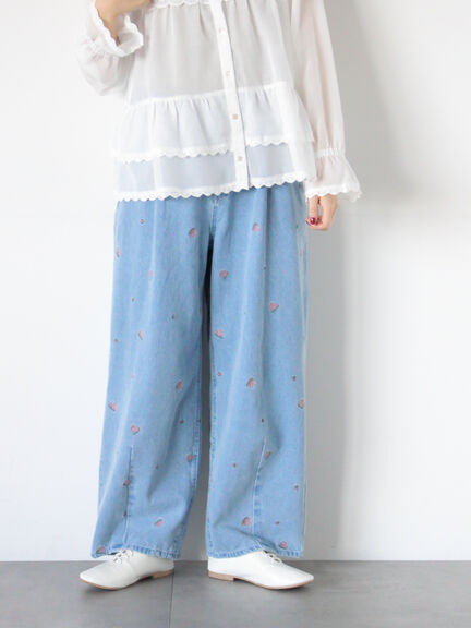 【オーガニックコットン】デニムバレルパンツ（サックスブルー/ブルー/キナリ）｜Samansa Mos2（サマンサ モスモス）通販