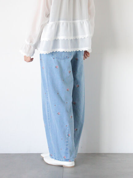 【オーガニックコットン】デニムバレルパンツ（サックスブルー/ブルー/キナリ）｜Samansa Mos2（サマンサ モスモス）通販