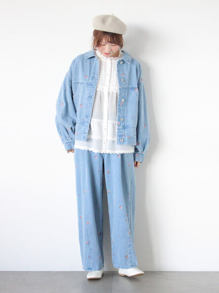 【オーガニックコットン】デニムバレルパンツ（サックスブルー/ブルー/キナリ）｜Samansa Mos2（サマンサ モスモス）通販