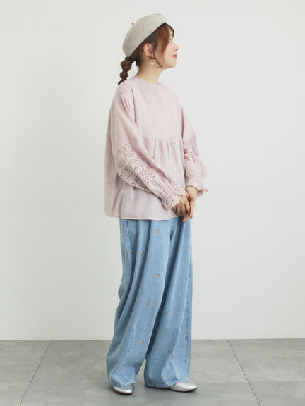 【オーガニックコットン】デニムバレルパンツ（サックスブルー/ブルー/キナリ）｜Samansa Mos2（サマンサ モスモス）通販