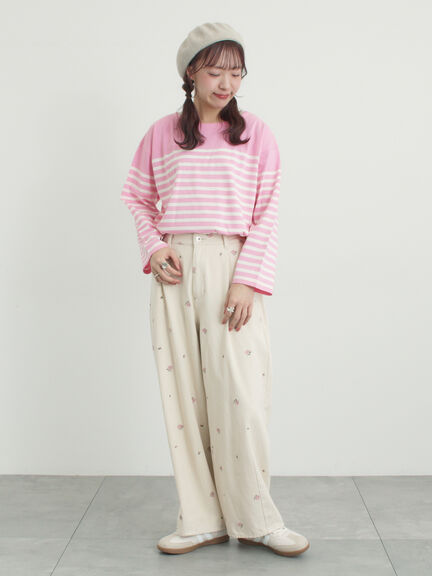 【オーガニックコットン】デニムバレルパンツ（サックスブルー/ブルー/キナリ）｜Samansa Mos2（サマンサ モスモス）通販