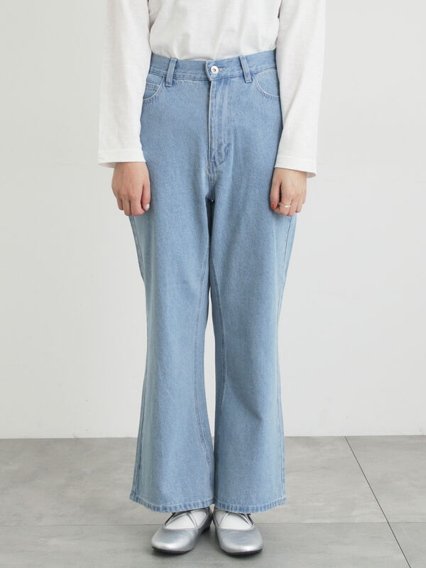 セール】 【オーガニックコットン】デニムフレアパンツ（サックス