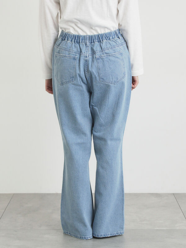 セール】 【オーガニックコットン】デニムフレアパンツ（サックス