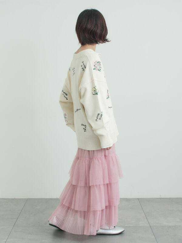 花+ロゴ総柄刺繍カーディガン（オフホワイト/グリーン/ネイビー