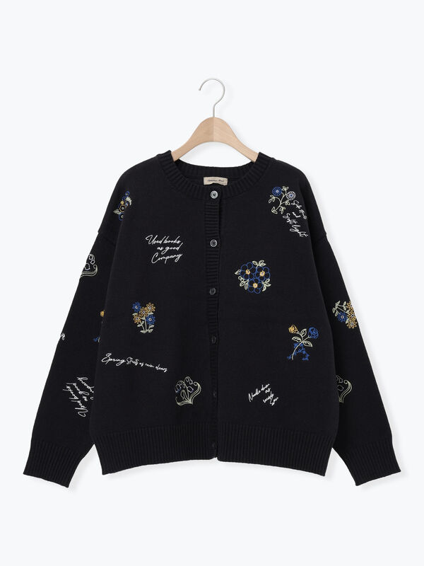 花+ロゴ総柄刺繍カーディガン（オフホワイト/グリーン/ネイビー