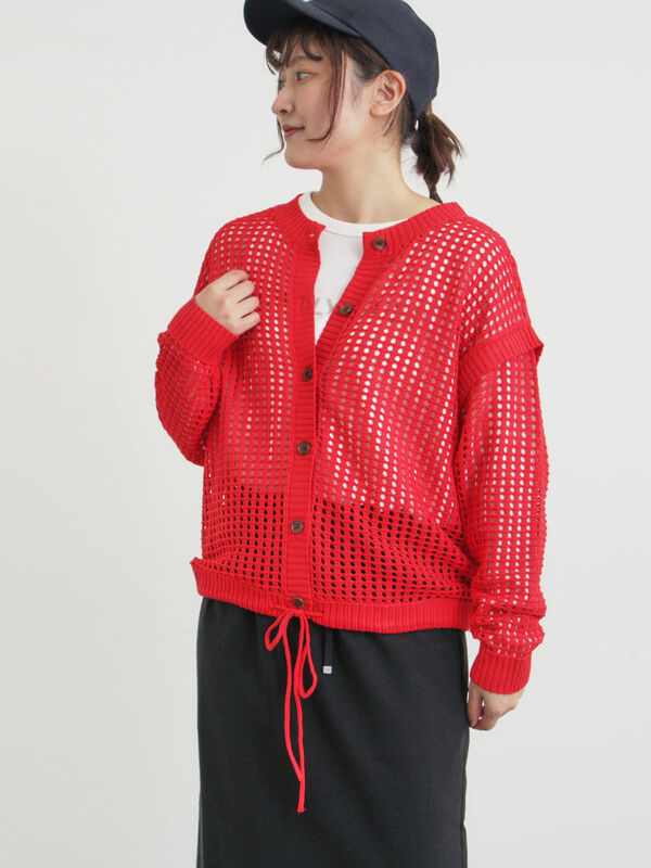 前後2WAY裾ドロストニット（ブラック/レッド/キナリ/トップス