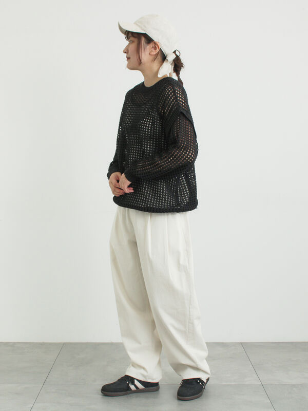 前後2WAY裾ドロストニット（ブラック/レッド/キナリ/トップス