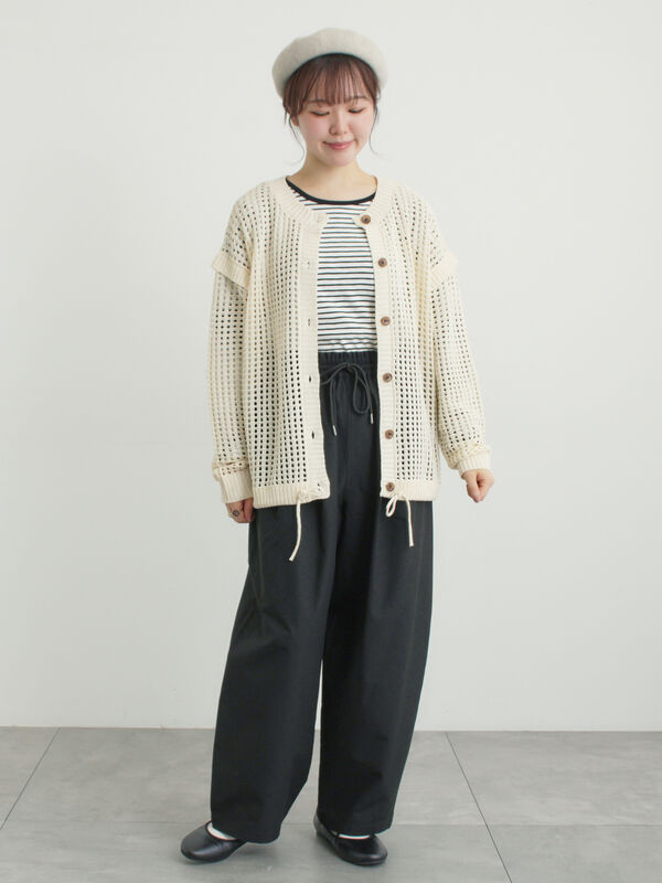 前後2WAY裾ドロストニット（ブラック/レッド/キナリ/トップス