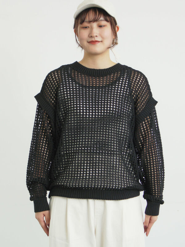 前後2WAY裾ドロストニット（ブラック/レッド/キナリ/トップス