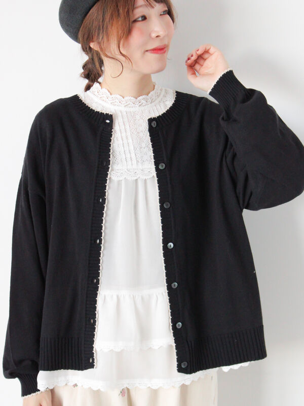 配色スカラップカーディガン（オフホワイト/ブラック/レッド/ミント）｜Samansa Mos2（サマンサ モスモス）通販