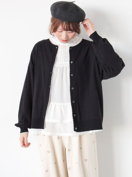 配色スカラップカーディガン（オフホワイト/ブラック/レッド/ミント）｜Samansa Mos2（サマンサ モスモス）通販