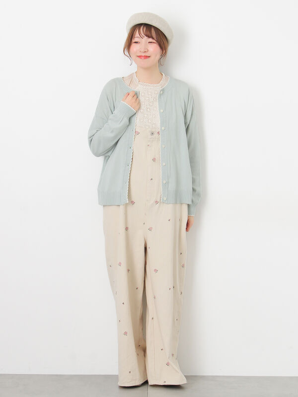 配色スカラップカーディガン（オフホワイト/ブラック/レッド/ミント