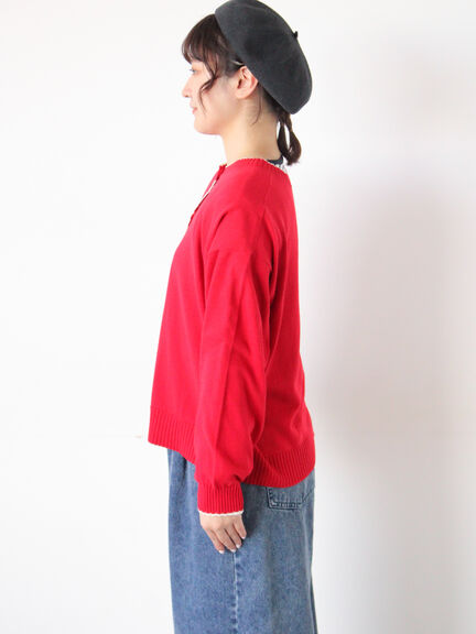 配色スカラップカーディガン（オフホワイト/ブラック/レッド/ミント）｜Samansa Mos2（サマンサ モスモス）通販