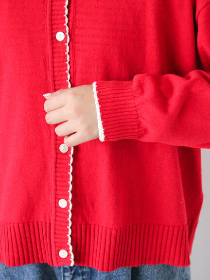 配色スカラップカーディガン（オフホワイト/ブラック/レッド/ミント）｜Samansa Mos2（サマンサ モスモス）通販