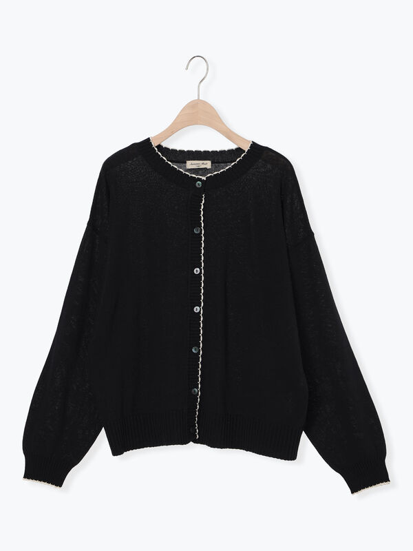 配色スカラップカーディガン（オフホワイト/ブラック/レッド/ミント