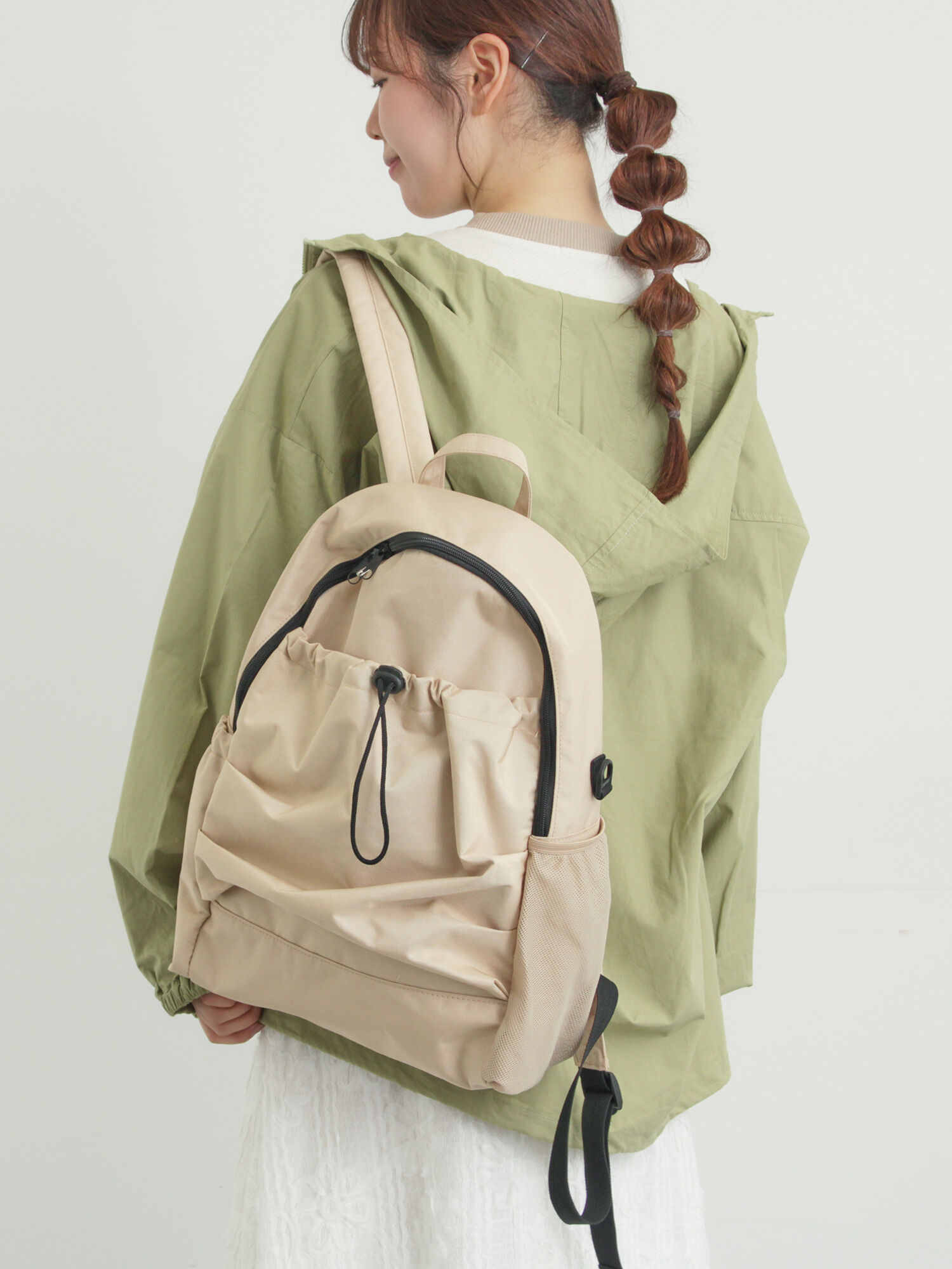 ドロストポケットリュック（ブラック/ベージュ/バッグ/バッグ・ポーチ