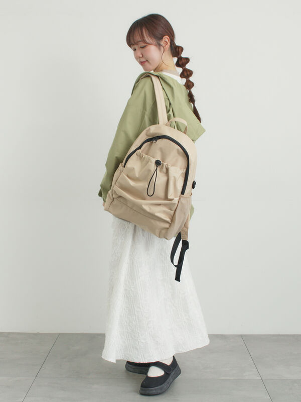 ドロストポケットリュック（ブラック/ベージュ/バッグ/バッグ・ポーチ