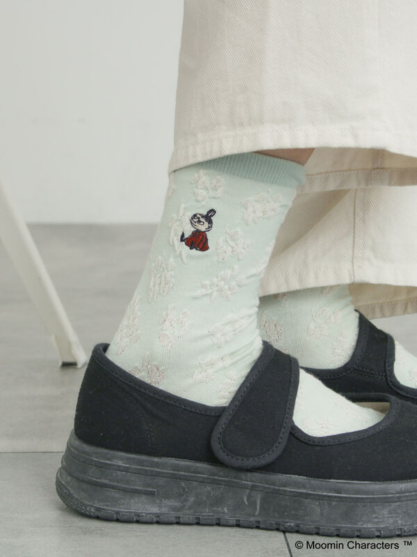 MOOMIN×SamansaMos2】リトルミイ刺繍花柄ソックス（グレー/ベージュ