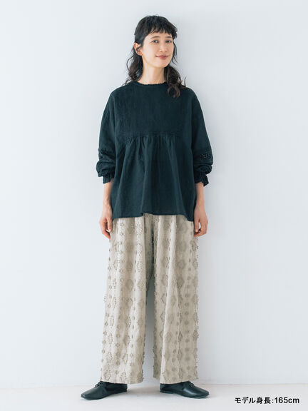 【kazumi×Samansa Mos2】3D刺繍パンツ（オフホワイト/ブラック/ベージュ/ネイビー）｜Samansa Mos2（サマンサ モスモス）通販