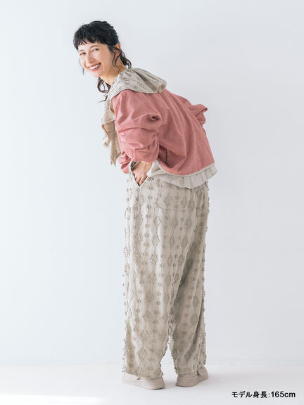 【kazumi×Samansa Mos2】3D刺繍パンツ（オフホワイト/ブラック/ベージュ/ネイビー）｜Samansa Mos2（サマンサ モスモス）通販