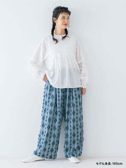 【kazumi×Samansa Mos2】3D刺繍パンツ（オフホワイト/ブラック/ベージュ/ネイビー）｜Samansa Mos2（サマンサ モスモス）通販