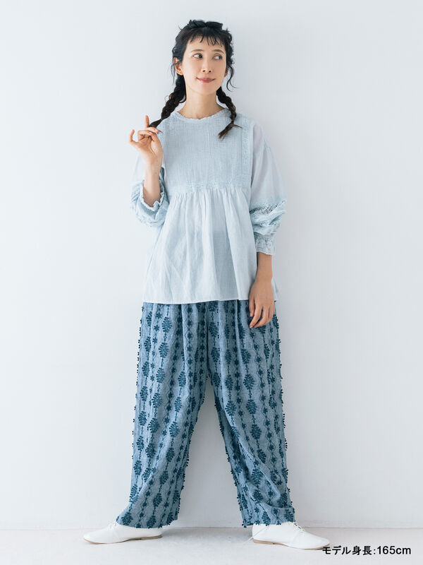 kazumi×Samansa Mos2】3D刺繍パンツ（オフホワイト/ブラック/ベージュ