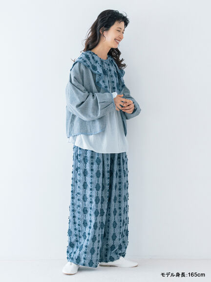 【kazumi×Samansa Mos2】3D刺繍パンツ（オフホワイト/ブラック/ベージュ/ネイビー）｜Samansa Mos2（サマンサ モスモス）通販