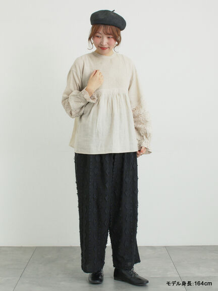 【kazumi×Samansa Mos2】3D刺繍パンツ（オフホワイト/ブラック/ベージュ/ネイビー）｜Samansa Mos2（サマンサ モスモス）通販