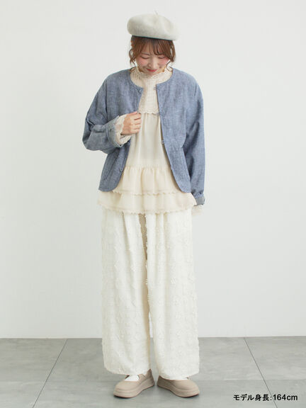 【kazumi×Samansa Mos2】3D刺繍パンツ（オフホワイト/ブラック/ベージュ/ネイビー）｜Samansa Mos2（サマンサ モスモス）通販