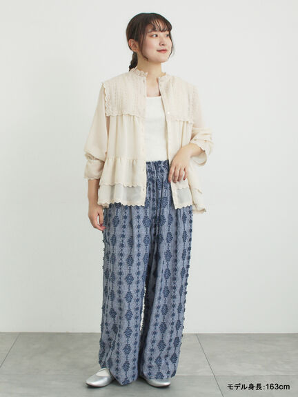 【kazumi×Samansa Mos2】3D刺繍パンツ（オフホワイト/ブラック/ベージュ/ネイビー）｜Samansa Mos2（サマンサ モスモス）通販