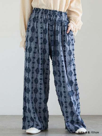 【kazumi×Samansa Mos2】3D刺繍パンツ（オフホワイト/ブラック/ベージュ/ネイビー）｜Samansa Mos2（サマンサ モスモス）通販