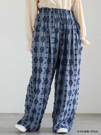 【kazumi×Samansa Mos2】3D刺繍パンツ（オフホワイト/ブラック/ベージュ/ネイビー）｜Samansa Mos2（サマンサ モスモス）通販