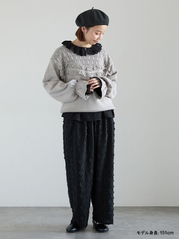 新品　SM2☆kazumiさんコラボ　刺繍パンツ kazumi×Samansa Mos2】3D刺繍パンツ（オフホワイト/ブラック/ベージュ