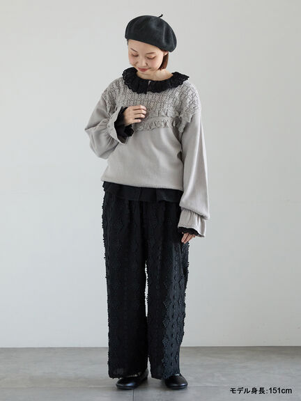 【kazumi×Samansa Mos2】3D刺繍パンツ（オフホワイト/ブラック/ベージュ/ネイビー）｜Samansa Mos2（サマンサ モスモス）通販