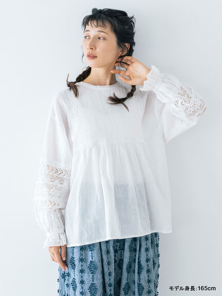 【kazumi×Samansa Mos2】袖レース前後着ブラウス（オフホワイト/ブラック/ピンク/ベージュ/ブルー）｜Samansa Mos2（サマンサ モスモス）通販