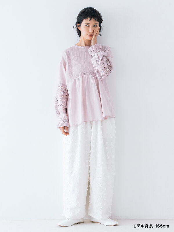 kazumi×Samansa Mos2】袖レース前後着ブラウス（オフホワイト/ブラック