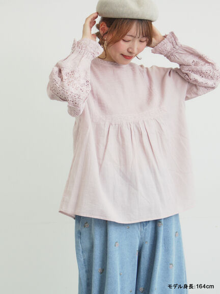 【kazumi×Samansa Mos2】袖レース前後着ブラウス（オフホワイト/ブラック/ピンク/ベージュ/ブルー）｜Samansa Mos2（サマンサ モスモス）通販