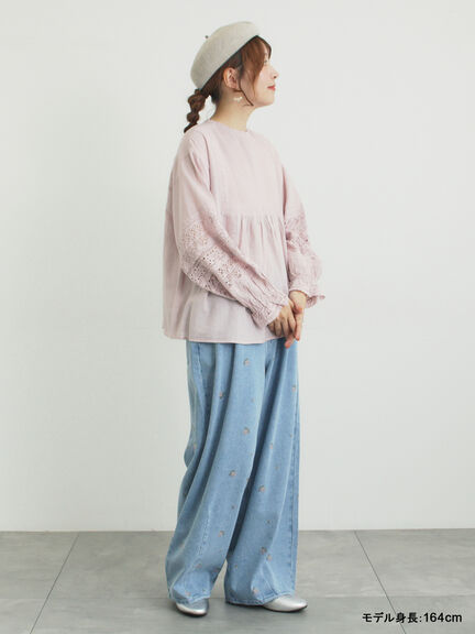 【kazumi×Samansa Mos2】袖レース前後着ブラウス（オフホワイト/ブラック/ピンク/ベージュ/ブルー）｜Samansa Mos2（サマンサ モスモス）通販