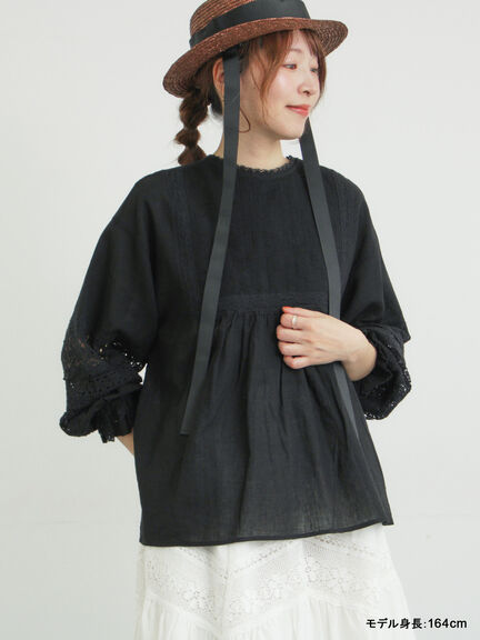 【kazumi×Samansa Mos2】袖レース前後着ブラウス（オフホワイト/ブラック/ピンク/ベージュ/ブルー）｜Samansa Mos2（サマンサ モスモス）通販