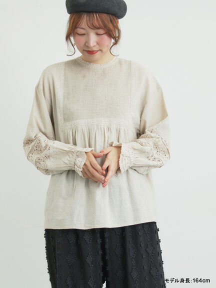 【kazumi×Samansa Mos2】袖レース前後着ブラウス（オフホワイト/ブラック/ピンク/ベージュ/ブルー）｜Samansa Mos2（サマンサ モスモス）通販