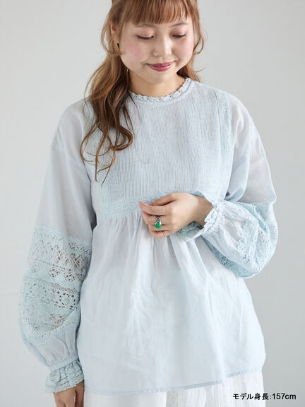 【kazumi×Samansa Mos2】袖レース前後着ブラウス（オフホワイト/ブラック/ピンク/ベージュ/ブルー）｜Samansa Mos2（サマンサ モスモス）通販