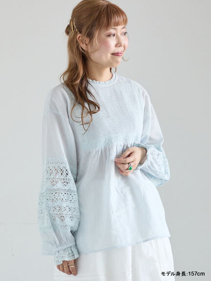 【kazumi×Samansa Mos2】袖レース前後着ブラウス（オフホワイト/ブラック/ピンク/ベージュ/ブルー）｜Samansa Mos2（サマンサ モスモス）通販