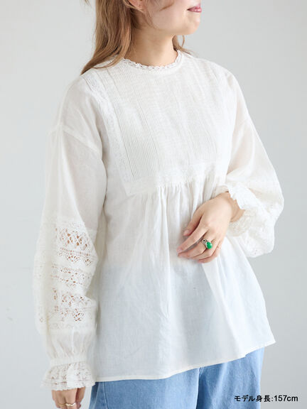 【kazumi×Samansa Mos2】袖レース前後着ブラウス（オフホワイト/ブラック/ピンク/ベージュ/ブルー）｜Samansa Mos2（サマンサ モスモス）通販