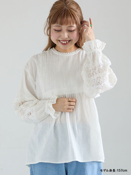 【kazumi×Samansa Mos2】袖レース前後着ブラウス（オフホワイト/ブラック/ピンク/ベージュ/ブルー）｜Samansa Mos2（サマンサ モスモス）通販