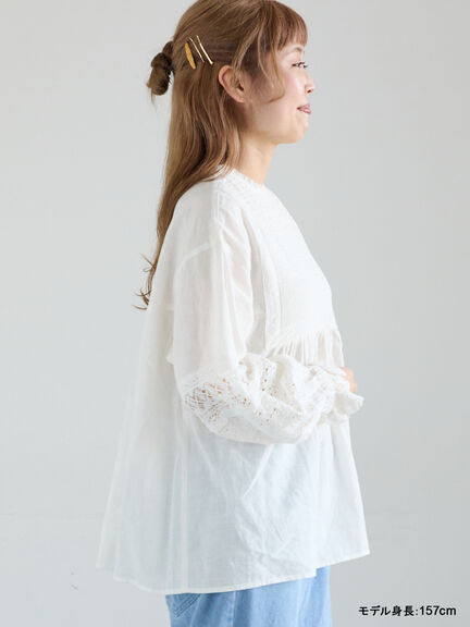 【kazumi×Samansa Mos2】袖レース前後着ブラウス（オフホワイト/ブラック/ピンク/ベージュ/ブルー）｜Samansa Mos2（サマンサ モスモス）通販