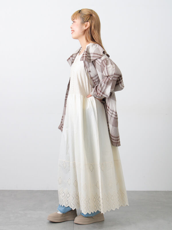 tutuHA♡激レア♡スカルワッペンワンピース♡総レース♡白♡Fサイズ 抗菌防臭】スカラップレースペチワンピース（オフホワイト/ブラック