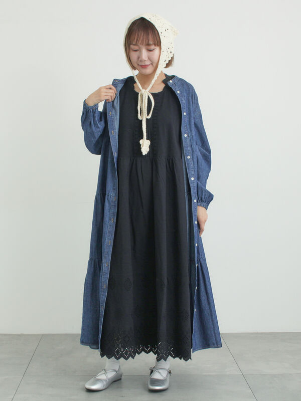 抗菌防臭】スカラップレースペチワンピース（オフホワイト/ブラック