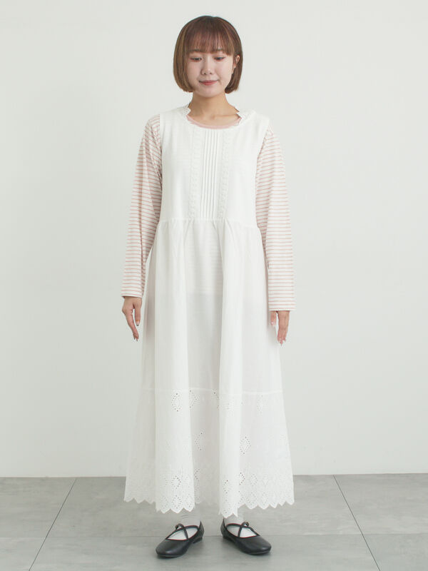 抗菌防臭】スカラップレースペチワンピース（オフホワイト/ブラック