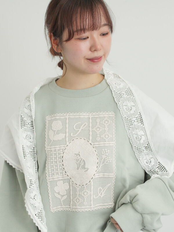 裏毛CAT柄パーツレース付スウェット（ミント）｜Samansa Mos2（サマンサ モスモス）通販